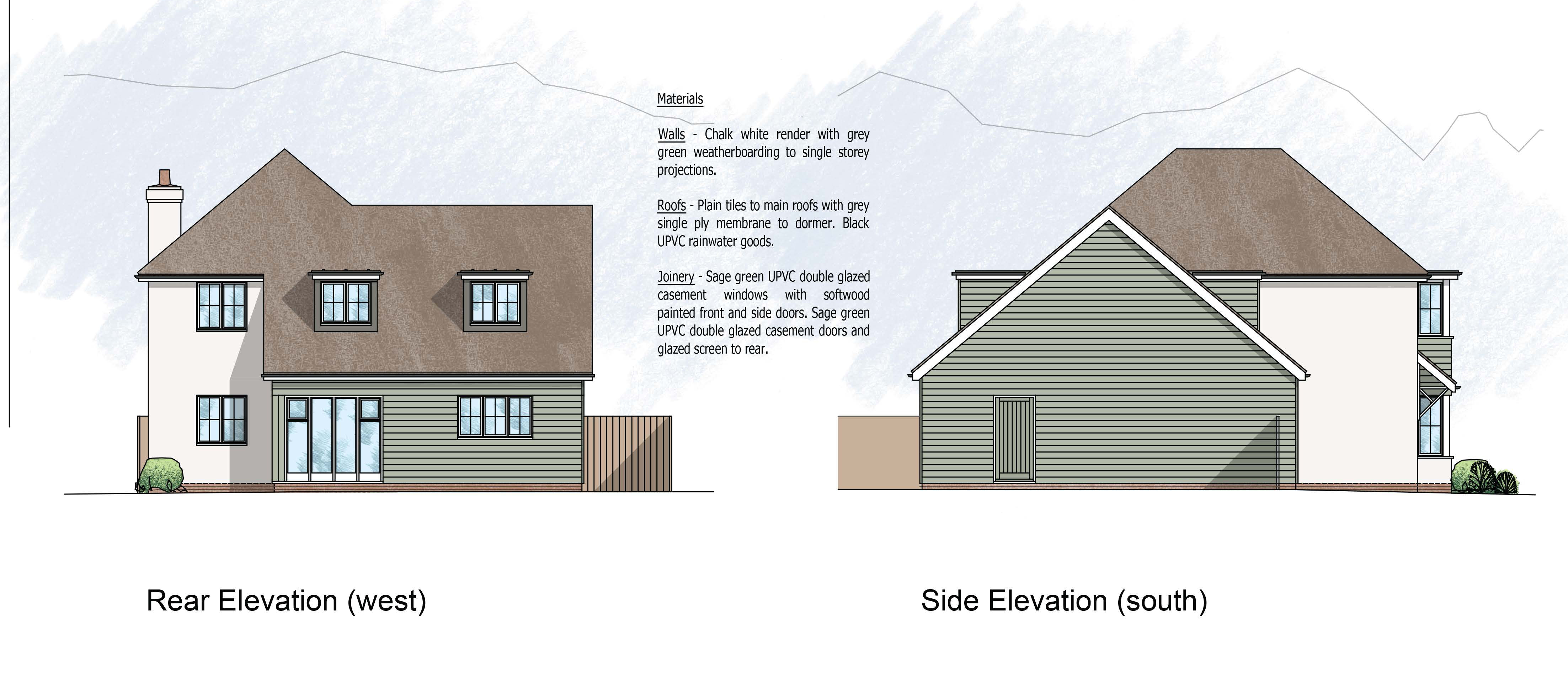 Lot: 67 - FREEHOLD SITE WITH PLANNING FOR FOUR-BEDROOM DETACHED HOUSE WITH GARAGE - Proposed South and West Elevation